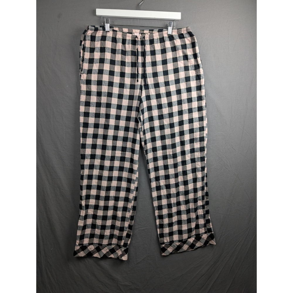 Victorias Secret Pink Black Gingham Flannel Pajama Pants Medium Metallic Goldβ